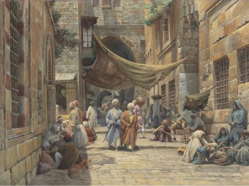 King David Street Jérusalem Gustav Bauernfeind orientaliste Peinture à l'huile